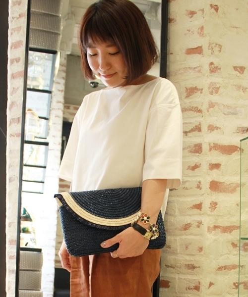 LE TALON(ルタロン)の「◇BERTINI ラフィア カブセ クラッチ(クラッチバッグ・レディース・チャコールグレー/ネイビー/レッド・FREE)」の3枚目の写真