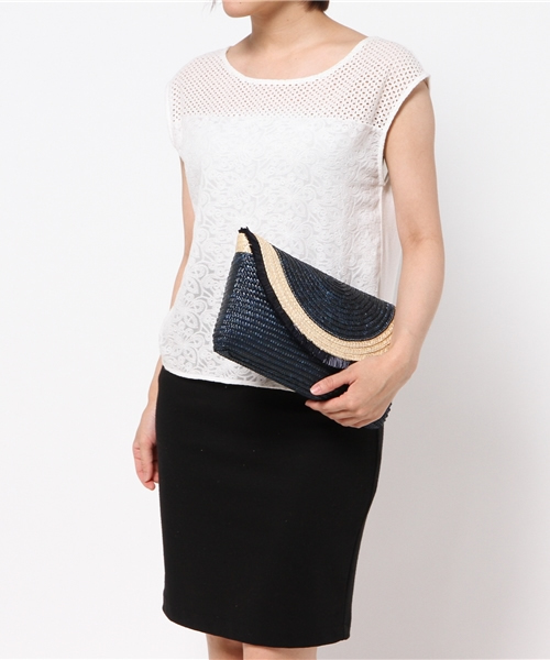 LE TALON(ルタロン)の「◇BERTINI ラフィア カブセ クラッチ(クラッチバッグ・レディース・チャコールグレー/ネイビー/レッド・FREE)」の7枚目の写真