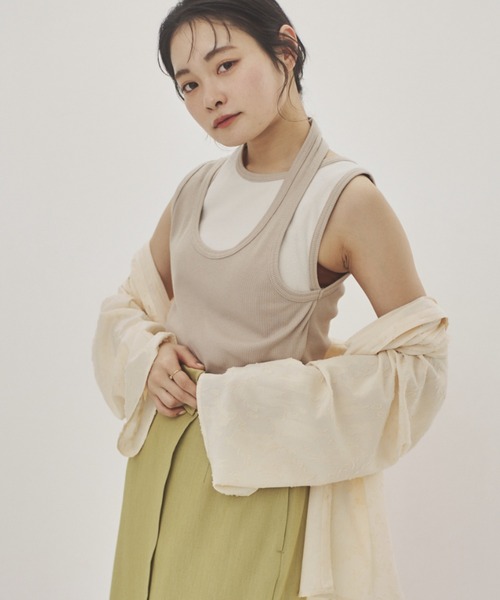asymmetry bicolor tank top/アシンメトリー配色タンクトップ