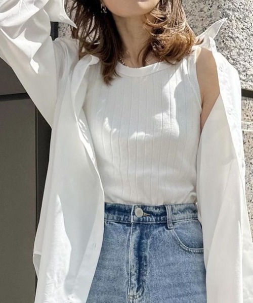 Re:EDIT（リエディ）の「[神山まりあさん着用]クルーネックリブタンクトップ（タンクトップ・レディース・ブラック/ベージュ/オフホワイト/モカ・LARGE/MEDIUM）」の8枚目の写真