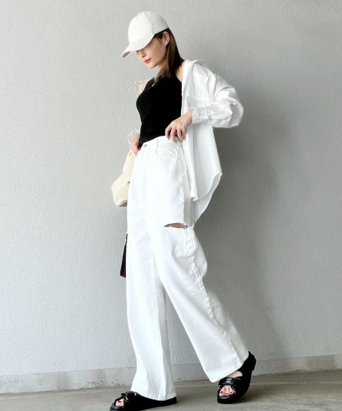 Re:EDIT（リエディ）の「[神山まりあさん着用]クルーネックリブタンクトップ（タンクトップ・レディース・ブラック/ベージュ/オフホワイト/モカ・LARGE/MEDIUM）」の10枚目の写真