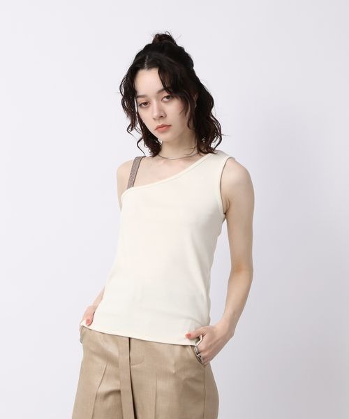 JEANASIS（ジーナシス）の「アシメラメストラップリブタンク/198067（タンクトップ・レディース・ホワイト系その他/ブラック系その他・FREE）」の4枚目の写真