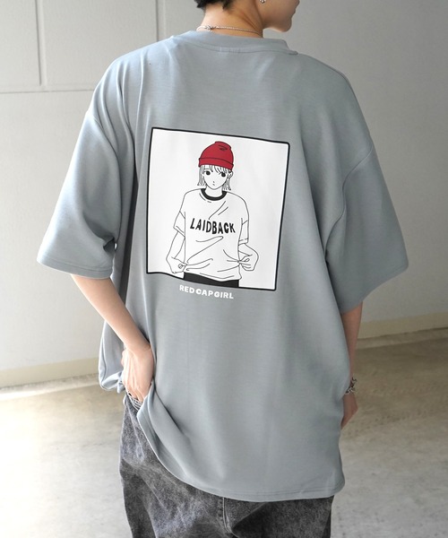 Red Cap Girl（レッドキャプガール）の「【RED CAP GIRL】 バックイラスト / バック転写 ワンポイント刺繍 ドレープとろみ ポンチ ビッグシルエットプリントTシャツ（Tシャツ/カットソー・メンズ・ホワイト系その他/サックスブルー系/ブラック/サックスブルー/ベージュ/ベージュ系その他/ホワイト/ブラック系その他/ライトグレー/ライトグレー系/ライトグレー系2/ライトグレー系3/ホワイト系その他2/ホワイト系その他3/ブラック系その他2/ブラック系その他3/ブルー系2/ブルー系3・M/L/XL）」の15枚目の写真
