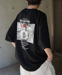 【RED CAP GIRL】 バックイラスト / バック転写 ワンポイント刺繍 ドレープとろみ ポンチ ビッグシルエットプリントTシャツ