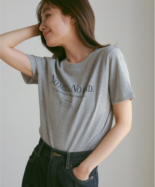 N WITH.（エヌウィズ）の「レタードTシャツ（Tシャツ/カットソー・レディース・ライトベージュ/グレー/ホワイト・FREE）」の3枚目の写真