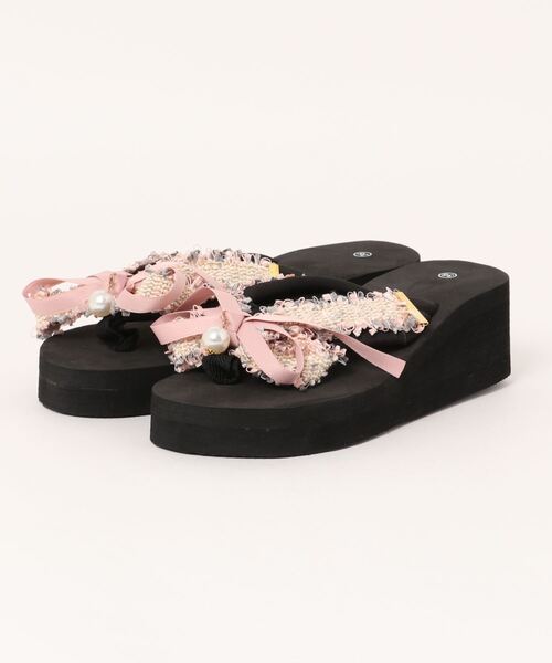 STYLEBLOCK(スタイルブロック)の「リボン&パール付きウェッジソールサンダル(サンダル・レディース・ブラック/ピンク/ネイビー/レッド/グレー・36/37/38/39/40/41/42/35)」の5枚目の写真