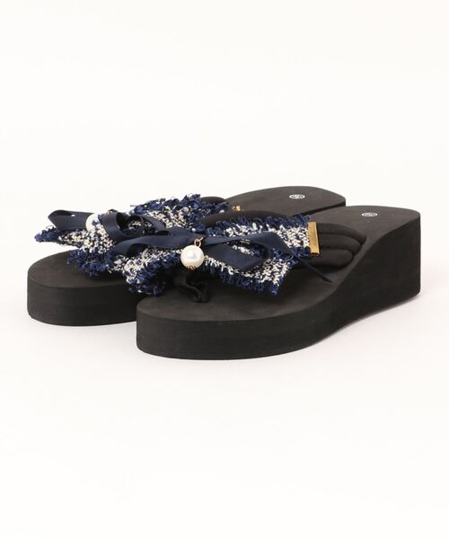 STYLEBLOCK(スタイルブロック)の「リボン&パール付きウェッジソールサンダル(サンダル・レディース・ブラック/ピンク/ネイビー/レッド/グレー・36/37/38/39/40/41/42/35)」の8枚目の写真