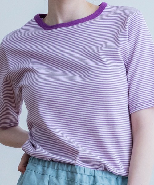 A.U.G. relaxing(オーグリラクシング)の「A.U.G. relaxing キルト 40/2 天竺 ボーダー Tee (MADE IN JAPAN)(Tシャツ/カットソー・レディース・ライトブルー/ブラック×ホワイト/チャコールグレー×ブラック/パープル・FREE)」の9枚目の写真