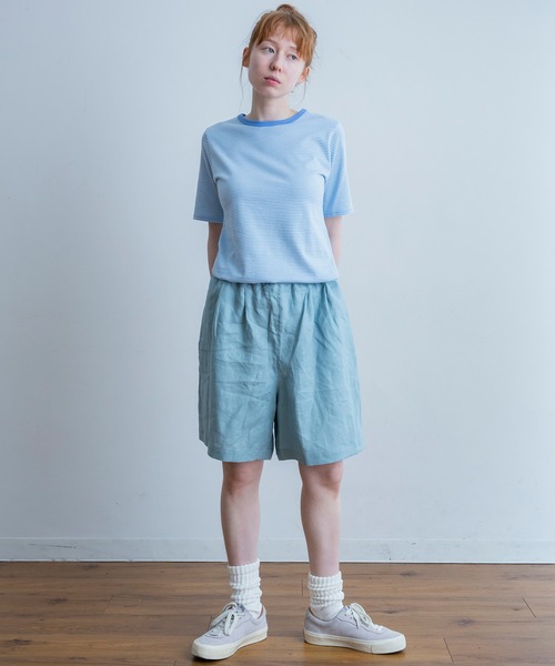 A.U.G. relaxing(オーグリラクシング)の「A.U.G. relaxing キルト 40/2 天竺 ボーダー Tee (MADE IN JAPAN)(Tシャツ/カットソー・レディース・ライトブルー/ブラック×ホワイト/チャコールグレー×ブラック/パープル・FREE)」の7枚目の写真
