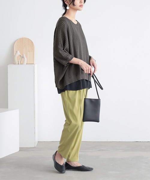 n'OrLABEL（ノアールレーベル）の「透かし編みニット×タンク2点セット（ニット/セーター・レディース・ベージュ/チャコール/グリーン・1/2）」の5枚目の写真