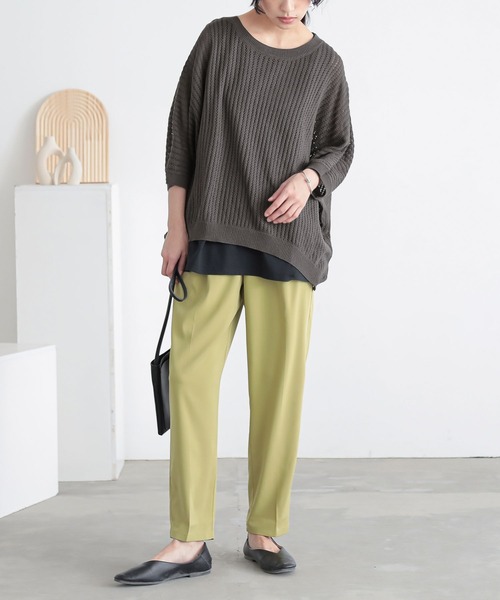 n'OrLABEL（ノアールレーベル）の「透かし編みニット×タンク2点セット（ニット/セーター・レディース・ベージュ/チャコール/グリーン・1/2）」の7枚目の写真