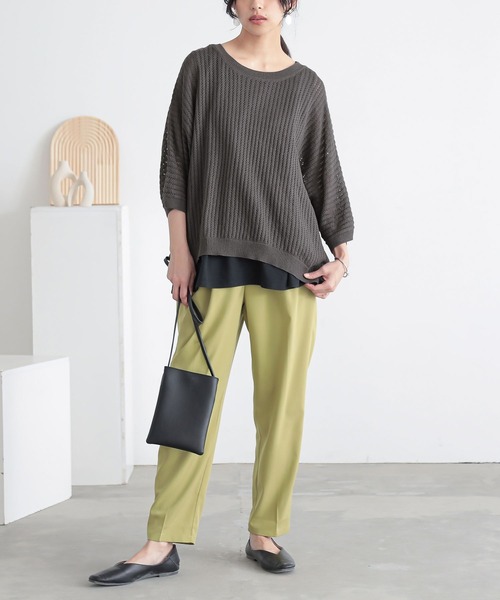n'OrLABEL（ノアールレーベル）の「透かし編みニット×タンク2点セット（ニット/セーター・レディース・ベージュ/チャコール/グリーン・1/2）」の9枚目の写真