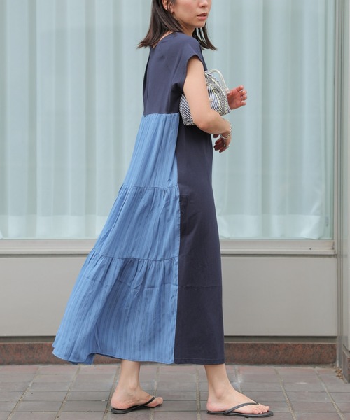 saloon（サルーン）の「SALOON(サルーン)/ティアードTシャツワンピース【手洗い可】ロング丈（ワンピース・レディース・ホワイト/ブラック/ベージュ/カーキ/ブルー/オレンジ・FREE）」の5枚目の写真