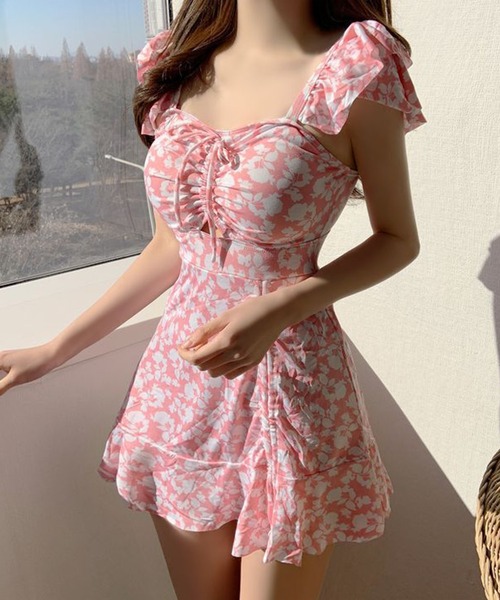 Jasmine Grandiflorum（ジャスミングランディフローラム）の「【Jasmine】レトロ花柄ワンピーススイムウェア (SS)（水着・レディース・ピンク/ネイビー/イエロー/パープル/ライトブルー/ライトグリーン・X-LARGE/LARGE/MEDIUM）」の6枚目の写真