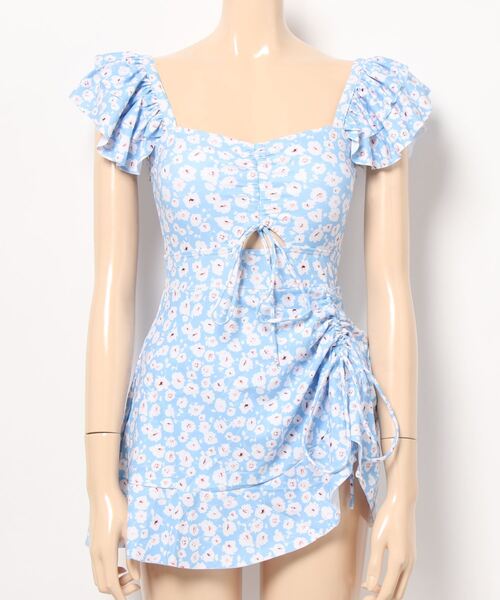 Jasmine & Rose 半袖ミニワンピース 水色 セール】【Jasmine】レトロ花柄ワンピーススイムウェア（水着