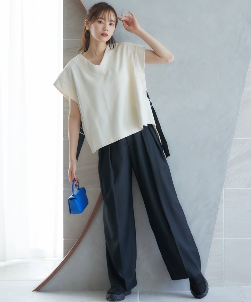 miclat（ミクラ）の「大きいサイズ　サイドベルトスウェットベスト　miclat（スウェット・レディース・クリーム/ネイビー・3L～4L/L～LL）」の15枚目の写真