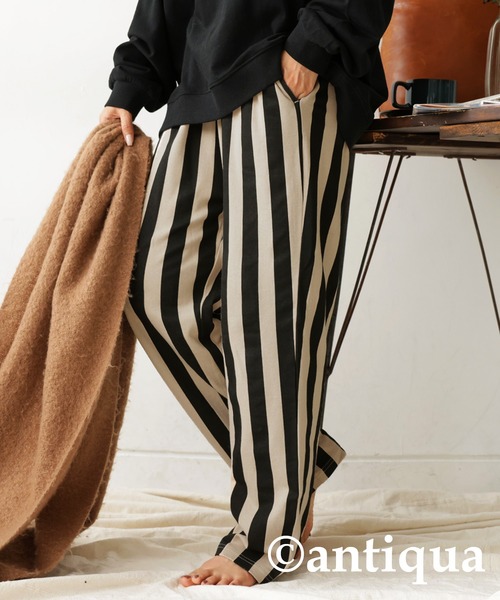 antiqua(アンティカ)の「綿100%ストライプ柄ルームウェア(ルームウェア/パジャマ・レディース・ブラック・FREE)」の3枚目の写真