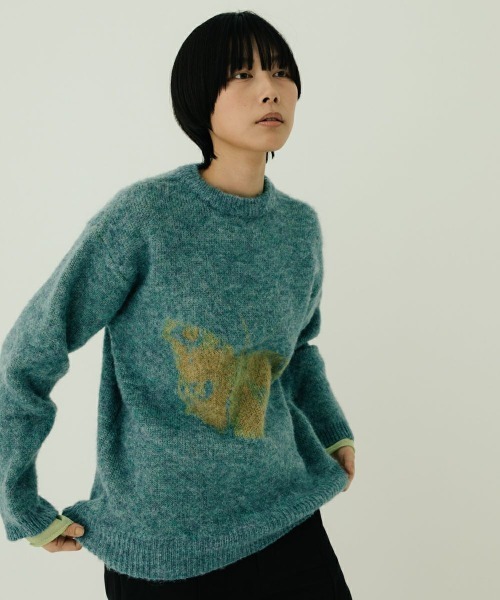 oblekt（オブレクト）の「MOHAIR BRUSHED KNIT（ニット/セーター・レディース・オレンジ/グリーン・FREE）」の3枚目の写真