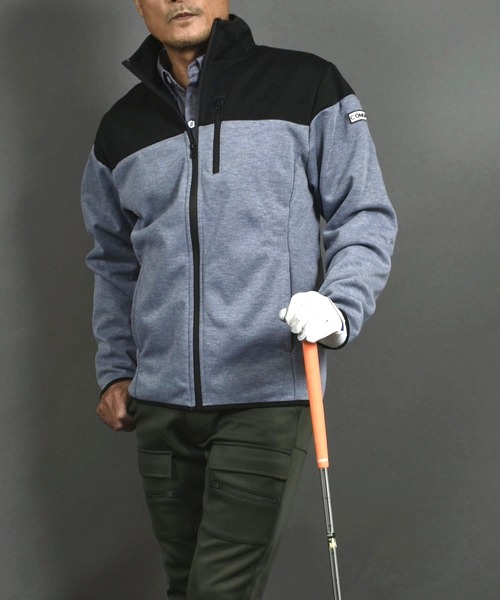 COMON GOLF(コモンゴルフ)の「裏フリース 防風 防寒 フルジップ ゴルフウェア スタンドネック ブルゾン ジャケット(ゴルフグッズ・メンズ・杢グレー/ネイビー/ヘザーチャコール/カーキ・XXL/XXXL/M/XL/L)」の2枚目の写真