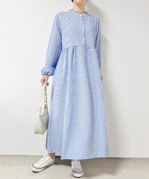 ★ティッカ★SOMELOS ブルーストライプシャツワンピース TICCA 【SUMMER SALE】TICCA ティッカ 綿100％生地 ハーブノー