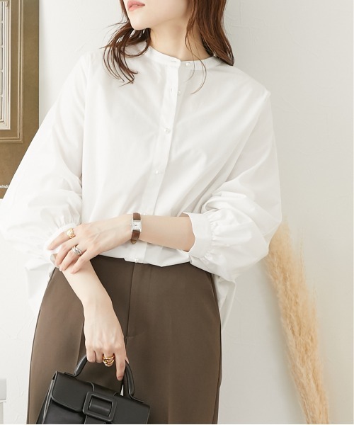 nissen(ニッセン)の「パール調ボタンブラウス(前後2WAY・袖2WAY)(シャツ/ブラウス・レディース・オフホワイト/ブラック/ボルドー・L/M)」の2枚目の写真