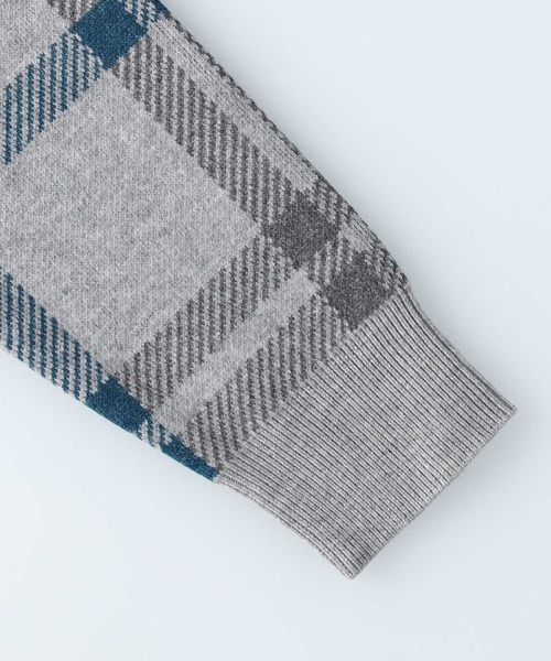 PLUS ONE（プラスワン）の「【PLUS ONE】【BENRY】チェック柄クルーネックニット（ニット/セーター・メンズ・グレー/ブラック・M/XL/L）」の5枚目の写真