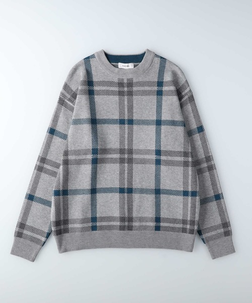 PLUS ONE（プラスワン）の「【PLUS ONE】【BENRY】チェック柄クルーネックニット（ニット/セーター・メンズ・グレー/ブラック・M/XL/L）」の12枚目の写真