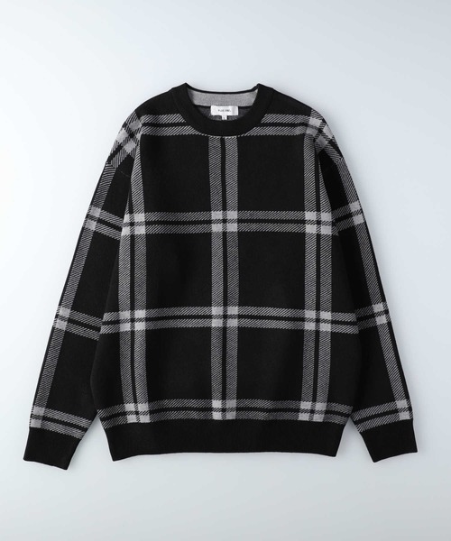 PLUS ONE（プラスワン）の「【PLUS ONE】【BENRY】チェック柄クルーネックニット（ニット/セーター・メンズ・グレー/ブラック・M/XL/L）」の11枚目の写真