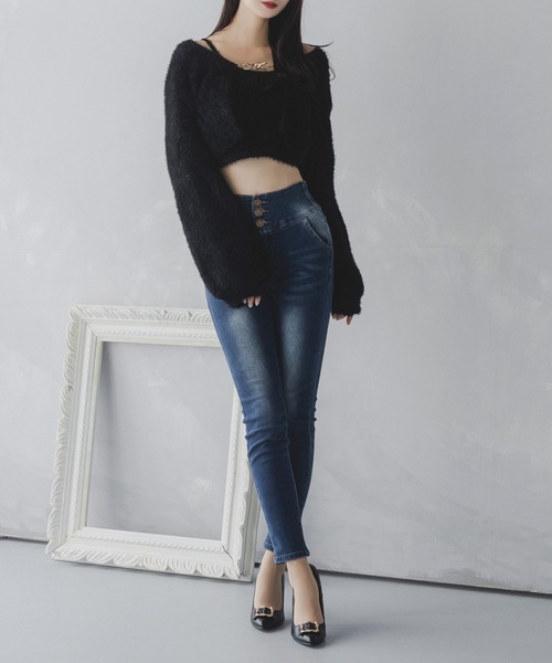 Julia Boutique（ジュリアブティック）の「チェーン付きシャギーニットカーディガン+キャミソールセット/23507（アンサンブル・レディース・オフホワイト/ブラック・ONE）」の12枚目の写真