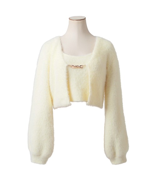 Julia Boutique（ジュリアブティック）の「チェーン付きシャギーニットカーディガン+キャミソールセット/23507（アンサンブル・レディース・オフホワイト/ブラック・ONE）」の6枚目の写真