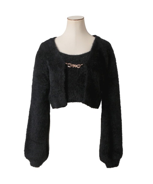 Julia Boutique（ジュリアブティック）の「チェーン付きシャギーニットカーディガン+キャミソールセット/23507（アンサンブル・レディース・オフホワイト/ブラック・ONE）」の7枚目の写真