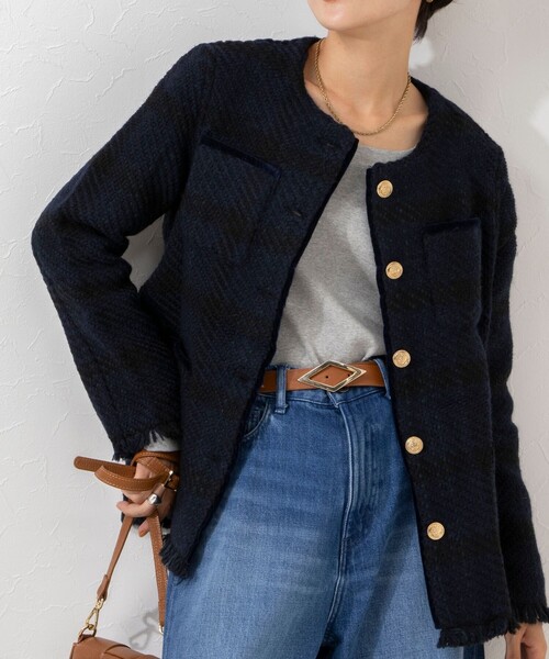 NOLLEY’S（ノーリーズ）の「◇【WEB限定】【john branigan/ジョン ブラニガン】ノーカラージャケット（ノーカラージャケット・レディース・ブルー系その他7/ブラック系その他3・FREE）」の3枚目の写真