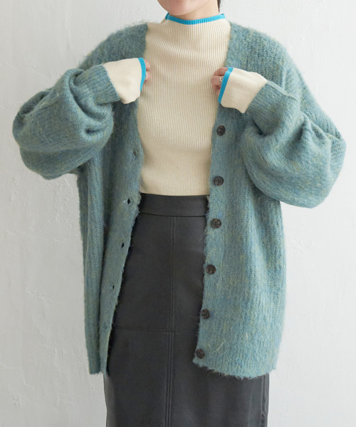 VENCEEXCHANGE(ヴァンスエクスチェンジ)の「ミックスVネック2WAYニットカーディガン(カーディガン/ボレロ・レディース・ブラウン/ブラック/ホワイト/グリーン・FREE)」の4枚目の写真