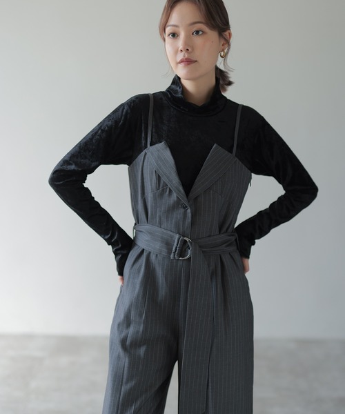 HERENCIA(ヘレンチア)の「ベルト付 ジャケットラペル サロペット(サロペット/オーバーオール・レディース・ベージュ系/グレー系その他/ブラック/ブラック系その他・FREE)」の6枚目の写真