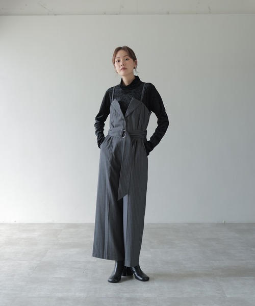 HERENCIA(ヘレンチア)の「ベルト付 ジャケットラペル サロペット(サロペット/オーバーオール・レディース・ベージュ系/グレー系その他/ブラック/ブラック系その他・FREE)」の12枚目の写真