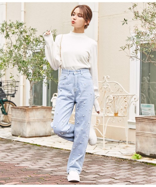 CHILLE（チル）の「パール　デニムストレートパンツ（デニムパンツ・レディース・ブルー・S/M）」の9枚目の写真