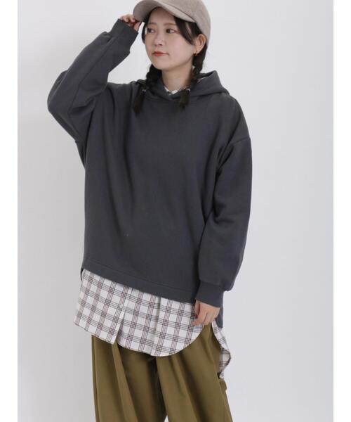 Samansa Mos2(サマンサ モスモス)の「裏起毛コクーンパーカー(Tシャツ/カットソー・レディース・チャコールグレー/グレー/キナリ・F)」の1枚目の写真