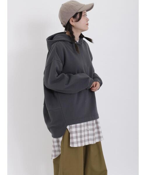 Samansa Mos2(サマンサ モスモス)の「裏起毛コクーンパーカー(Tシャツ/カットソー・レディース・チャコールグレー/グレー/キナリ・F)」の11枚目の写真
