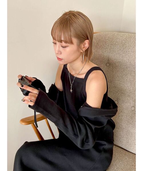 Ungrid（アングリッド）の「【WEB限定】レイヤードテレコキャミワンピース（ワンピース・レディース・グリーン/ブルー/ブラック/レッド・FREE）」の5枚目の写真