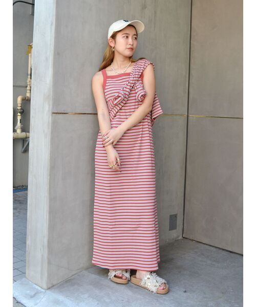 Ungrid（アングリッド）の「【WEB限定】レイヤードテレコキャミワンピース（ワンピース・レディース・グリーン/ブルー/ブラック/レッド・FREE）」の6枚目の写真