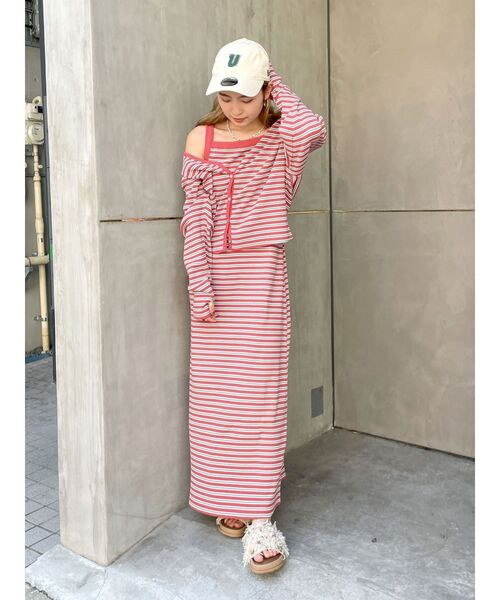 Ungrid（アングリッド）の「【WEB限定】レイヤードテレコキャミワンピース（ワンピース・レディース・グリーン/ブルー/ブラック/レッド・FREE）」の7枚目の写真