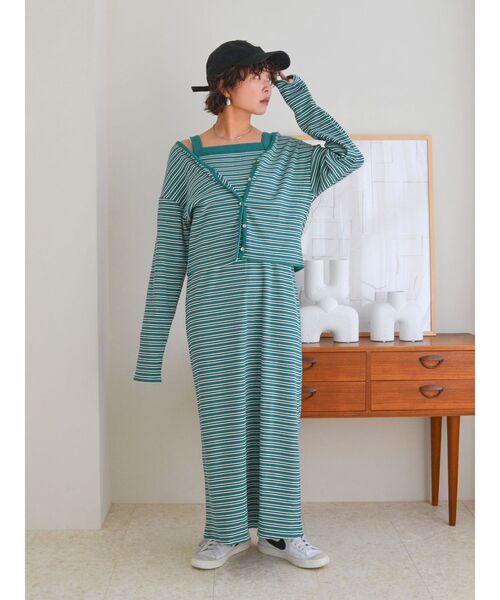 Ungrid（アングリッド）の「【WEB限定】レイヤードテレコキャミワンピース（ワンピース・レディース・グリーン/ブルー/ブラック/レッド・FREE）」の21枚目の写真