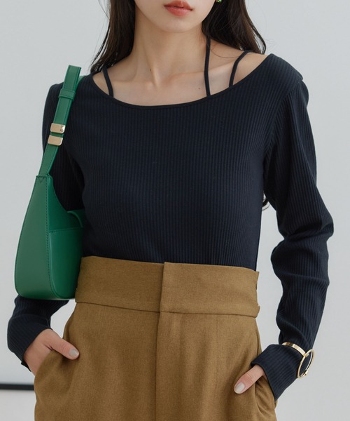 VIS(ビス)の「【2WAY】アシメストラップカットソー(Tシャツ/カットソー・レディース・キナリ/ブラック・FREE)」の1枚目の写真