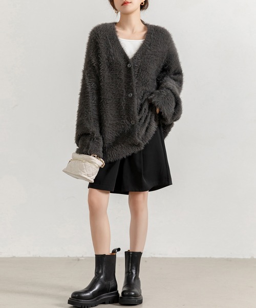 DAY CLOSET（デイ クローゼット）の「レディース フワフワボリュームシャギーニットカーディガン（カーディガン/ボレロ・レディース・チャコールグレー/グレー/アイボリー・FREE）」の17枚目の写真