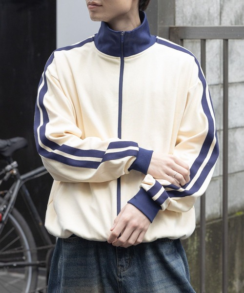 3.3 Field Trip （3.3フィールドトリップ）の「3.3 Field Trip／stripeジャージ 2996294（パーカー・メンズ・アイボリー/ダークブラウン/ライトグリーン・FREE）」の2枚目の写真