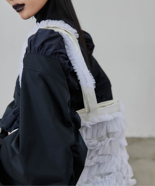 Carmelo（カーメロ）の「チュールトートバッグ / Frill tote bag（トートバッグ・レディース・ホワイト/ブラック・FREE）」の6枚目の写真