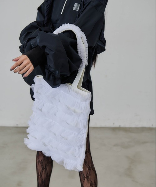 Carmelo（カーメロ）の「チュールトートバッグ / Frill tote bag（トートバッグ・レディース・ホワイト/ブラック・FREE）」の10枚目の写真