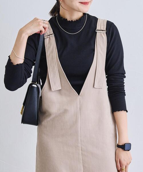 coen（コーエン）の「フェイクスウェードジャンスカ（ジャンパースカート・レディース・ベージュ/ダークグレー・M/L）」の3枚目の写真