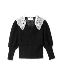 ◆未使用品❣️リリーブラウン レースカラーニットトップス 黒 LILYBROWN リリーブラウン LILY BROWN レースカラーニットトップス （BLK