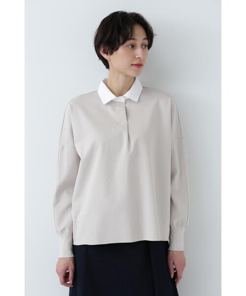 human woman(ヒューマンウーマン)の「◆コットンポンチ襟付きカットソー(Tシャツ/カットソー・レディース・ベージュ/ネイビー・MEDIUM)」の7枚目の写真
